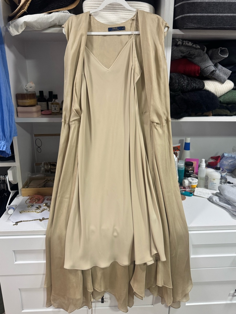 Polo Ralph Lauren Champagne Beige Layered Dress – Size 6 - Picture 3 of 8